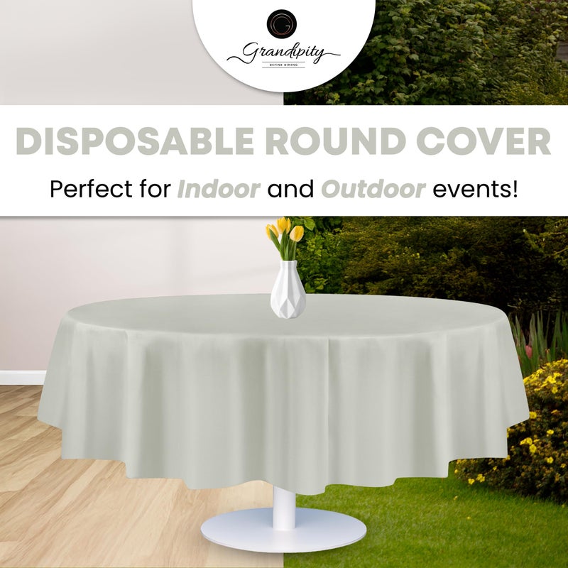 Grandipity 12 Pack Premium Disposable Plastic Tablecloth 84" Inch Decorative Round Table Cover - Light Grey - Image 5